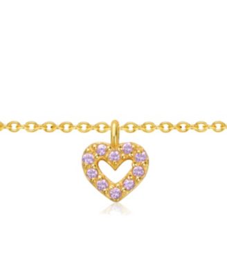 14k Gold Plated Pink Cubic Zirconia Heart Halo Charm Pendant Necklace