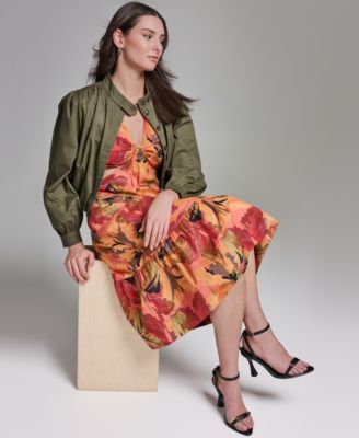 Women's Printed V-Neck Midi Dress