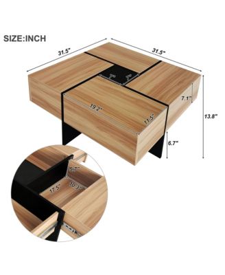 Coffee Table - Square Center Table with 4 Hidden Storage Compartments and Extendable Sliding Tabletop, High-gloss Design for Living Room