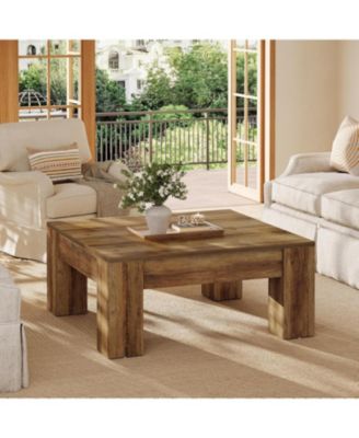 Square Coffee Table, 39-Inch Farmhouse Wooden Coffee Table with Sturdy Legs
