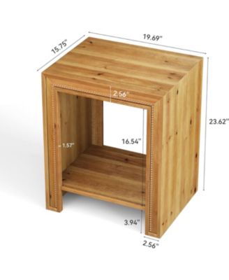 Solid Wood End Table, 2-Tier Farmhouse Side Table with Storage Shelves