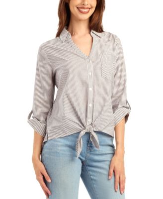 Women's Striped Tie-Front Button-Up Shirt