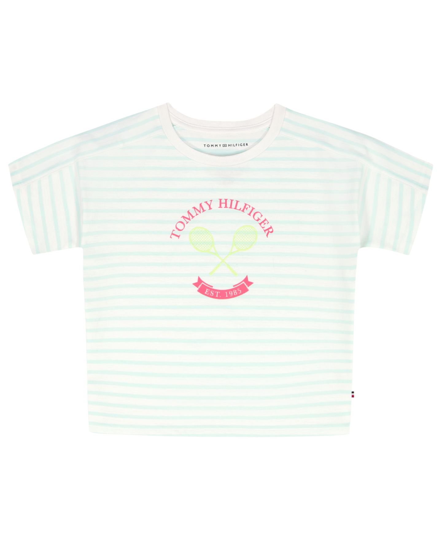 Футболка Tommy Hilfiger Round Neck Stripe для девочек, цвет: Аквамариновый — фото 1