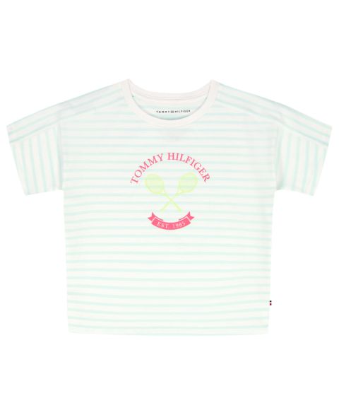 Футболка Tommy Hilfiger Round Neck Stripe для девочек, цвет: Аквамариновый