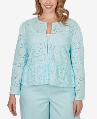 Plus Size Floral Eyelet Peplum Jacket