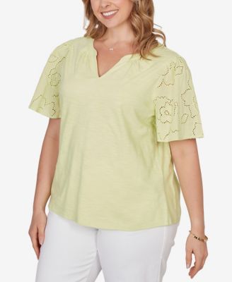 Plus Size Eyelet Sleeve Cotton Jersey Top