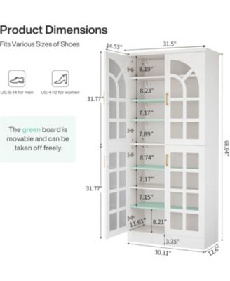 68.94" Tall Shoe Cabinet with Doors and Led Lights Set of 2, 8-Tier Wooden Shoe Rack Organizer with Adjustable Shelves