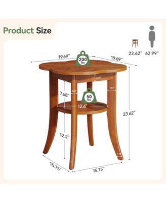 Solid Wood End Table Set of 2, 2-Tier Sofa Side Table with Storage Shelf, Mid Century Modern Wooden Bedside Nightstand, Walnut