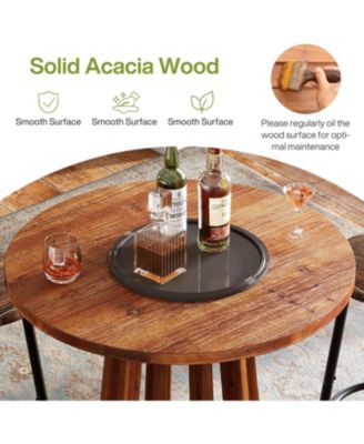 37.6 inch H Round Bar Table, Farmhouse Wooden Bistro Pub Table with Solid Wood Legs