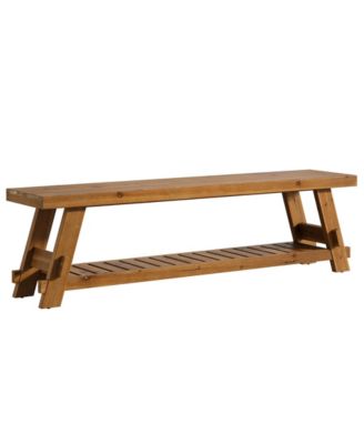 63" Solid Wood Bench, 2-Tier Shoe Rack, Farmhouse Entryway Bench with Storage Shelf, Kitchen Dining Bench