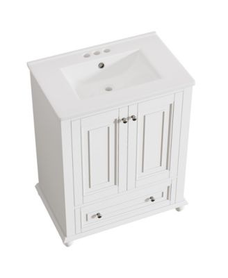 24" Modern Freestanding Solid Wood Bathroom Vanity with Ceramic Sink, Adjustable Shelf Storage, Soft-Close Cabinet & Drawer