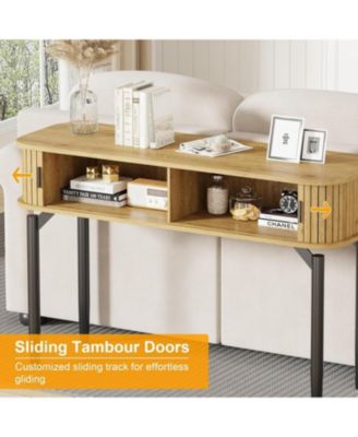 47" Narrow Console Table with Fluted Sliding Doors and Storage Space