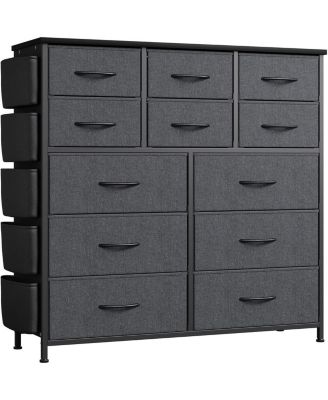 12 Drawer Dresser with Fabric Bins,Fabric Storage Tower,Closet Organizers and Storage for Bedroom,Hallway&Entryway,Wood Top Chest of Drawers