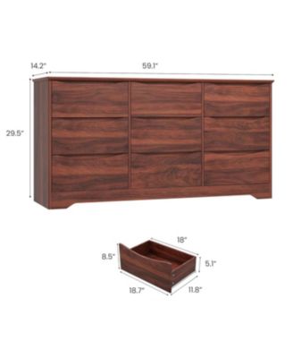 Wooden Dresser with 9 Drawers, Tall Modern Closet with Deep Storage, Large Chest of Drawers with Wide Top, Long Storage Dresser for Bedroom