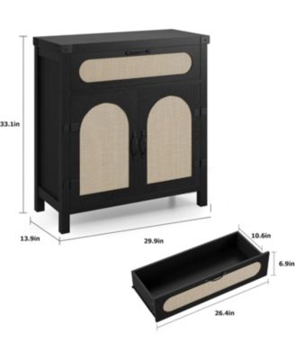 Rattan Cabinet with Drawer Buffet Sideboard with Synthetic Rattan Doors Adjustable Storage