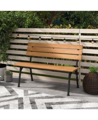 47 Inch Patio Acacia Wood Bench with Sturdy Metal Frame
