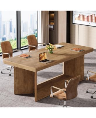 63-Inch Executive Desk, Large Office Computer Desk with Heavy Duty Pedestal, Farmhouse Simple Workstations Writing Table