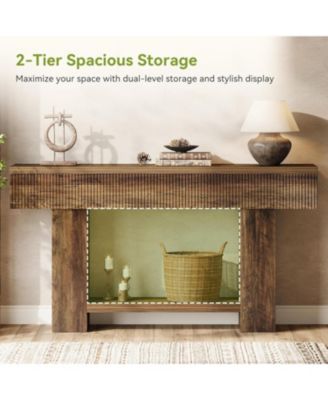 2-Tier Console Table, 55-Inch Farmhouse Entryway Table, Rustic Wood  Sofa Table