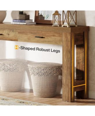 63" Console Table with 2 Drawers, Farmhouse Entryway Table with H-Shaped Sturdy Legs