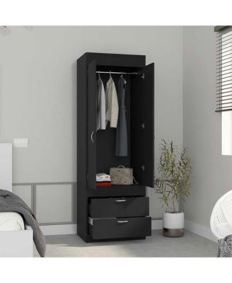 Black Wengue Finish Tarento Armoire with 2 Drawers Double Door Cabinet Hanging Rod