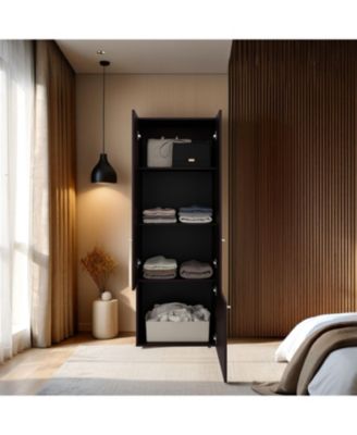 Armoire with 3 Doors 3 Shelves in Walnut and Black Wengue Finish Bedroom Storage Organizer