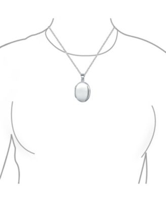Medium Simple Plain Oval Photo Locket .925 Sterling Silver Necklace Pendant