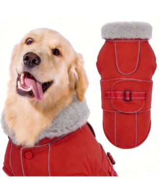 Reflective Waterproof Dog Jacket with Fur Collar & Adjustable Buckle for Cold Weather