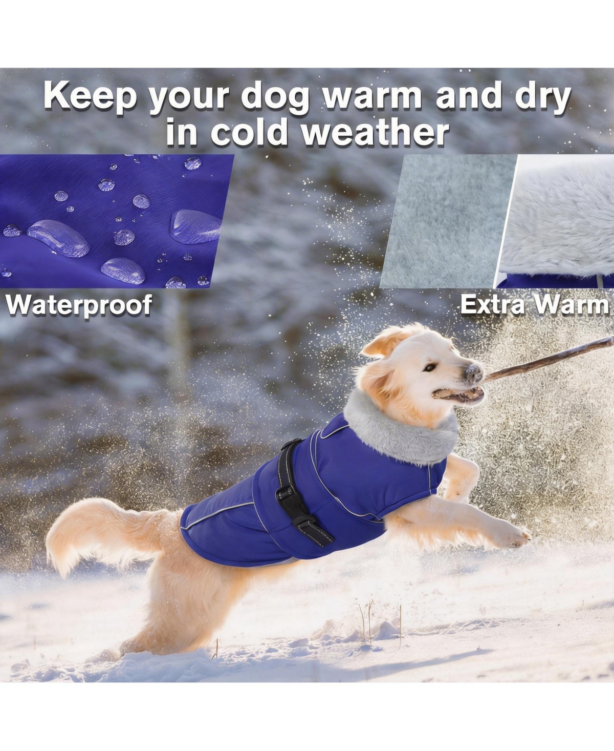 Aronkl Reflective Waterproof Dog Jacket with Fur Collar & Adjustable Buckle for Cold Weather