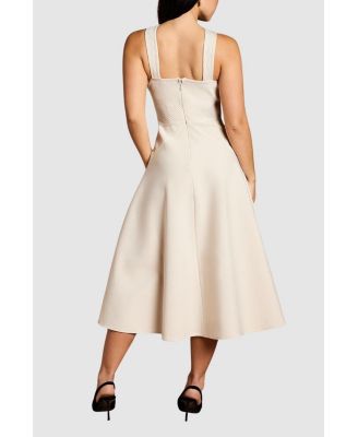Women's Petite Bandage Cross Neck Midi Dress