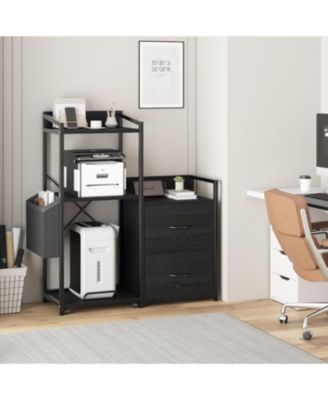 Printer Stand with Storage, 49.2" × 37.8" 3-Tier 3D Printer Table with 2 Drawers, Charging Station & LED Lights, Side Organizer Basket