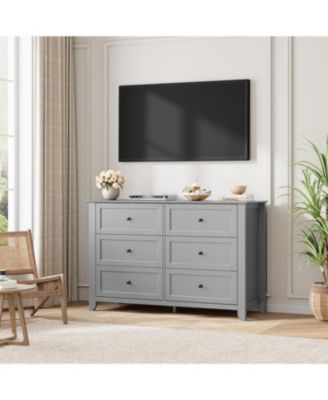 6 Drawer Dresser for Bedroom, Large Dresser with Deep Drawers & Metal Knobs, Modern Wooden Chests of Drawers for Entryway