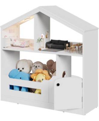 2-Tier Kids Bookshelf & Toy Storage with Motion Sensor Light, 36.6" Wide Wooden Bookcase for Nursery or Playroom