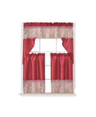 Polyester Bethany Embroidered 3 Piece Kitchen Curtains Tier & Swag Set 60" x 36"