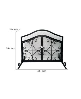 Iron Fireplace Screen 43 Inch with Scrollwork and Mesh Design