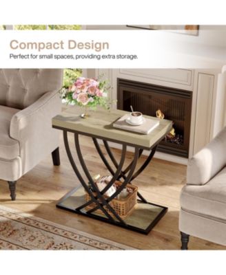 Side Table, 2-Tier Narrow End Table for Living Room, Industrial Nightstand with Metal Frame, Small Bedside Tables