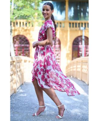 Women's Floral Dipped Hem Wrap Dress
