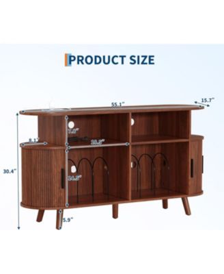 55" Fluted Mid-Century Modern Turntable Cabinet with Vinyl Storage & Round Record Stand