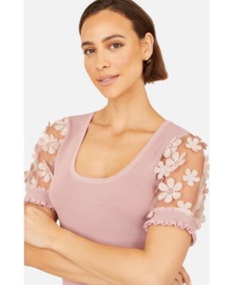 Women's Floral Applique Knitted Top
