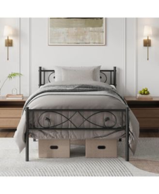 Twin Metal Platform Bed Frame, Fist Design Headboard & Footboard, Under-Bed Storage, No Box Spring Needed, Easy Assembly, Noise-Free