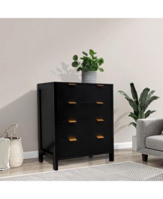 4 Drawer Dresser, Waveform Fluted Panel Wood Dresser, Modern Dressers for Storage Drawers for Bedroom, Closet Living Room