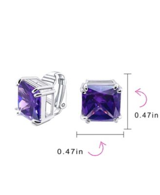 12MM Princess Cut Cubic Zirconia CZ Solitaire Statement Clip On Stud Earrings Non Pierced