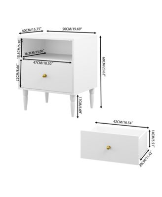 Modern Nightstand - Compact Bedside Table with Drawer, Open Shelf,  Knob and Solid Wood Legs for Bedroom, Living Room