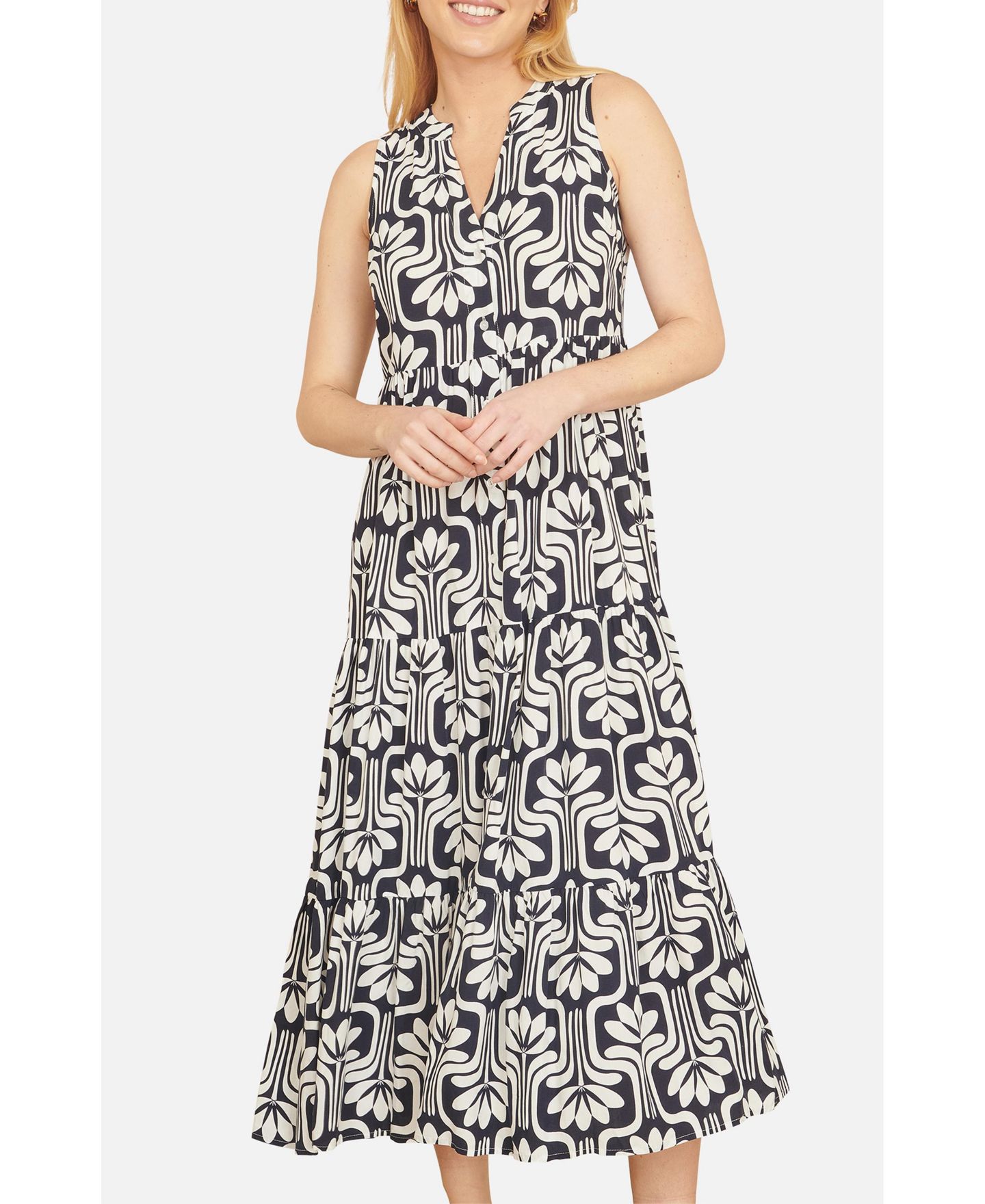 Женское платье Yumi Retro Print Relaxed Midi, цвет: Тёмно-синий — фото 6