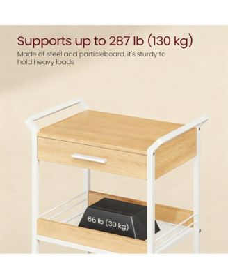 4-Tier Rolling Storage Cart with Top Board, Drawer, Mesh Shelves, Lockable Casters