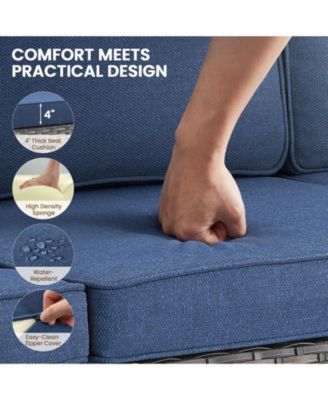 5 Pieces Patio Furniture Set, Rattan Wicker Outdoor, 4 Rattan Swivel Chairs w/30in Propane Fire Pit Table and Thickened Cushions