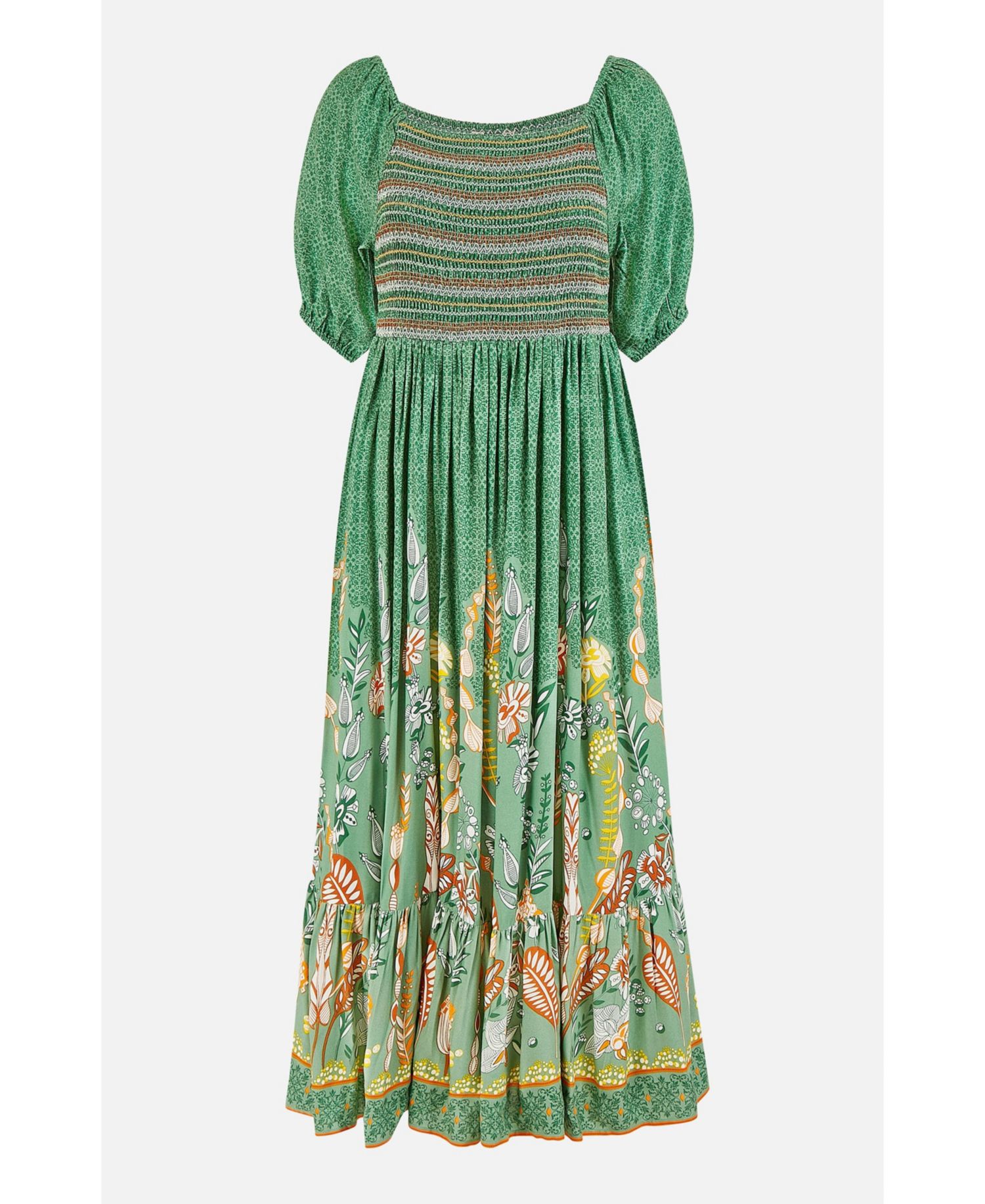 Women's Ruched Leaf Print Maxi Dress