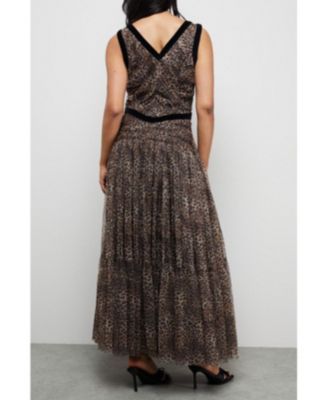 Women's Velvet Trim Leopard Tulle Maxi Dress