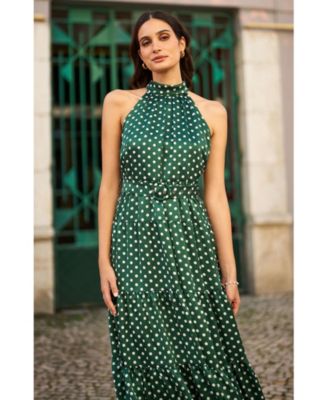 Women's Spot Print Halter Midi Dress