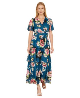 Women's Mesh V-Neck Tiered Maxi Dress