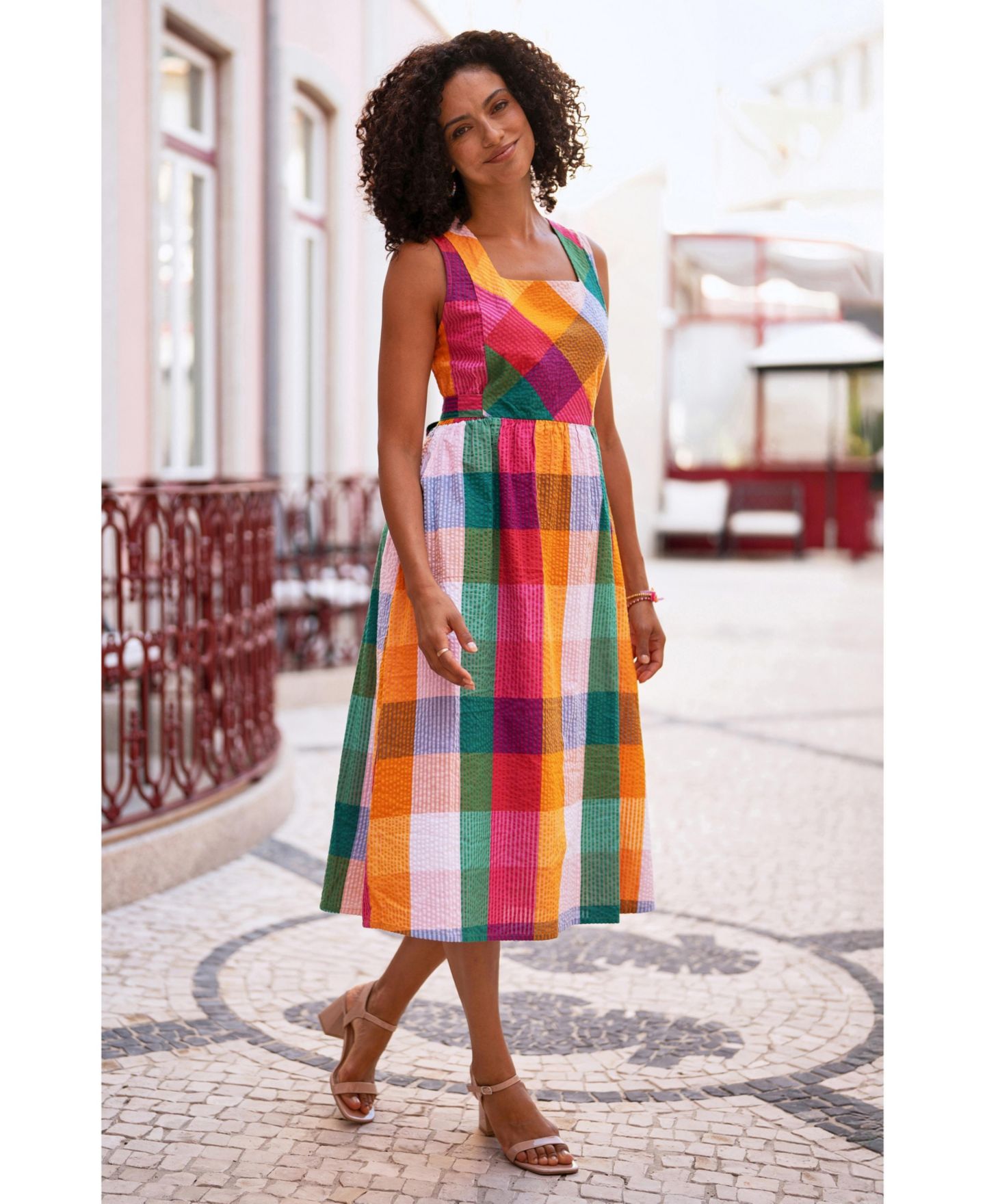 Женское платье Yumi Seersucker Cotton Midi Sun, цвет: Разноцветный — фото 6